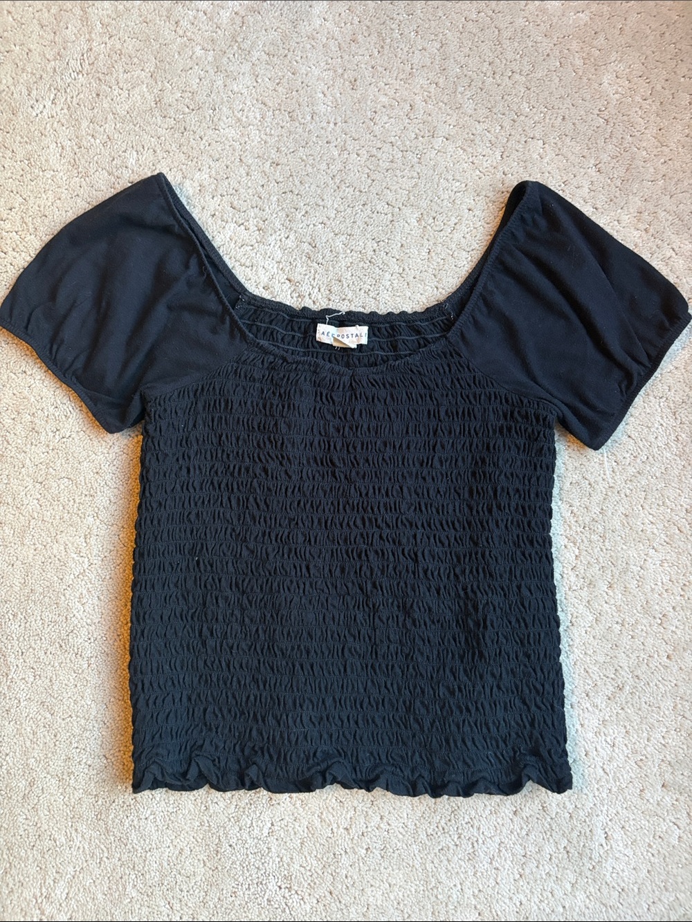 Aeropostale Black Smocked Square Neck Crop Top